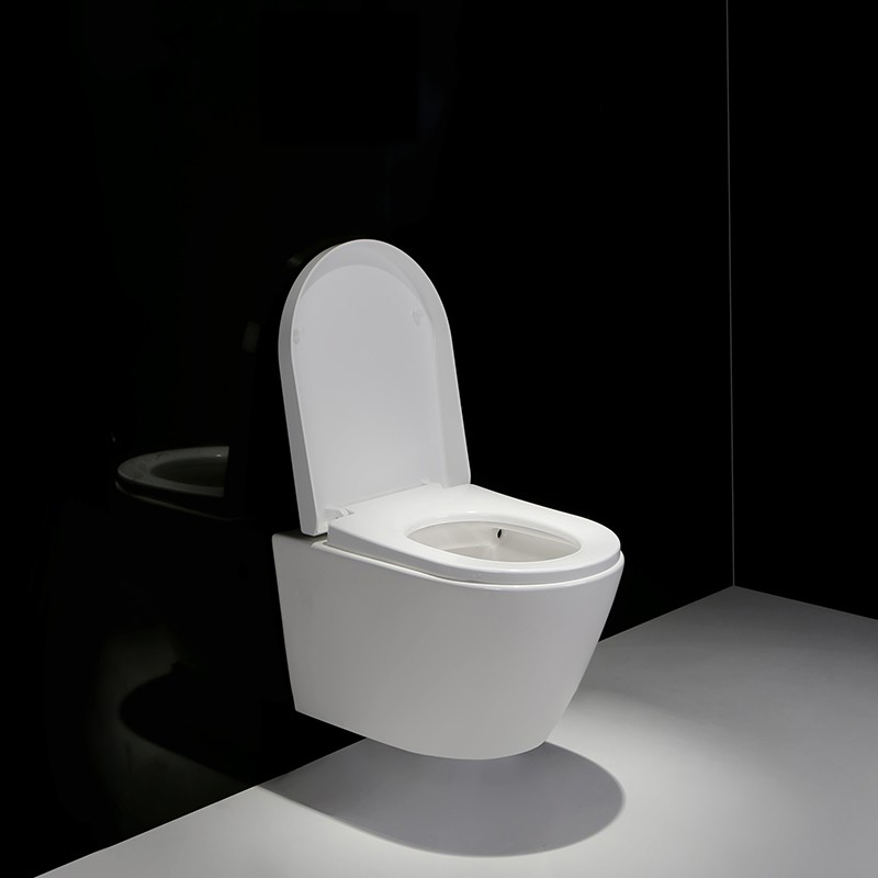 Modern Wall-Hung Ceramic Toilet with Quiet Washdown Flush, Soft Close Seat