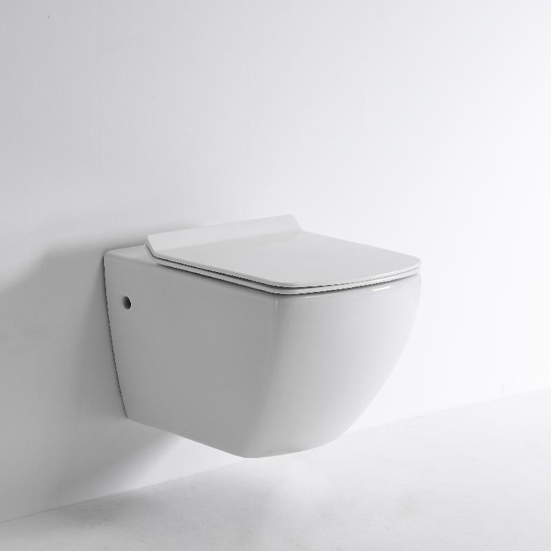 BF2496 Modern Square Wall Hung Toilet – Rimless, Soft Close Seat, Dual Flush