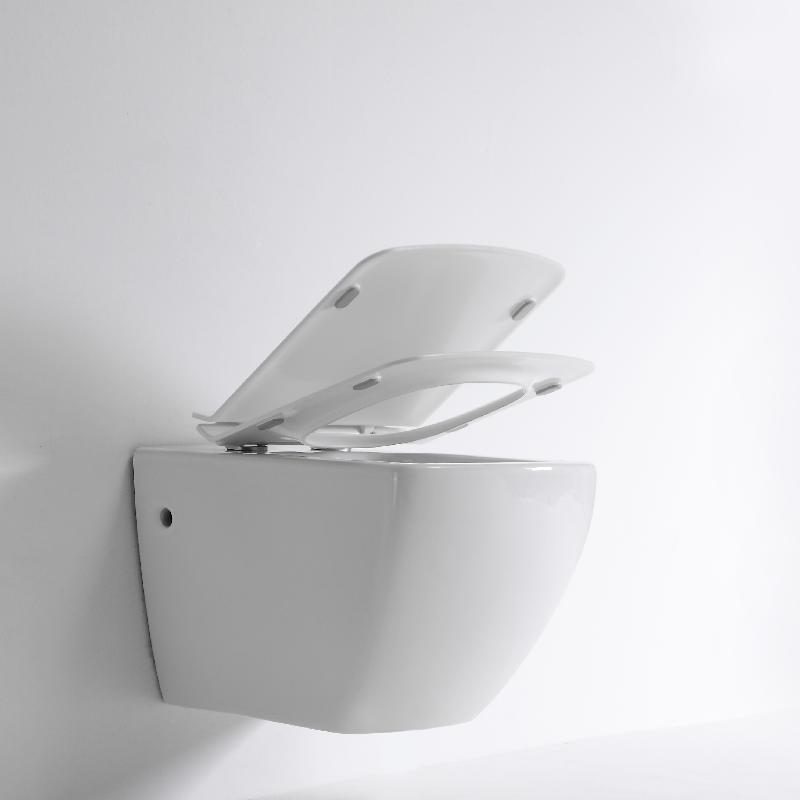 BF2496 Modern Square Wall Hung Toilet – Rimless, Soft Close Seat, Dual Flush