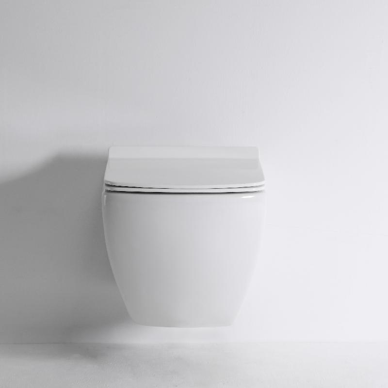 BF2496 Modern Square Wall Hung Toilet – Rimless, Soft Close Seat, Dual Flush