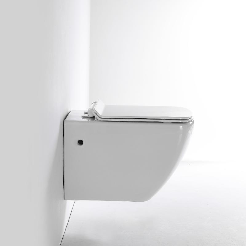 BF2496 Modern Square Wall Hung Toilet – Rimless, Soft Close Seat, Dual Flush