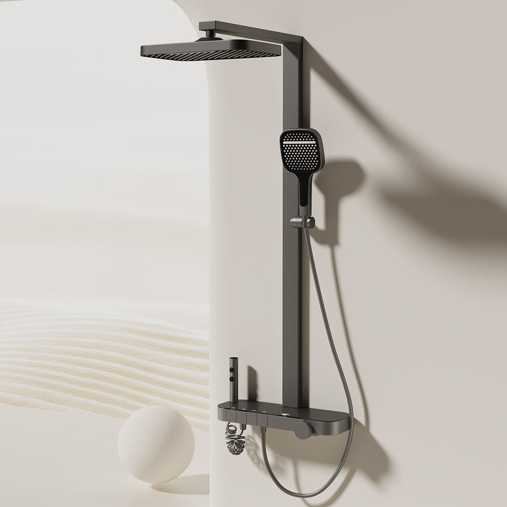 BF-9644 Grey Gun Grey Wall-Mounted Shower Set with Square Top Shower & Handheld Shower