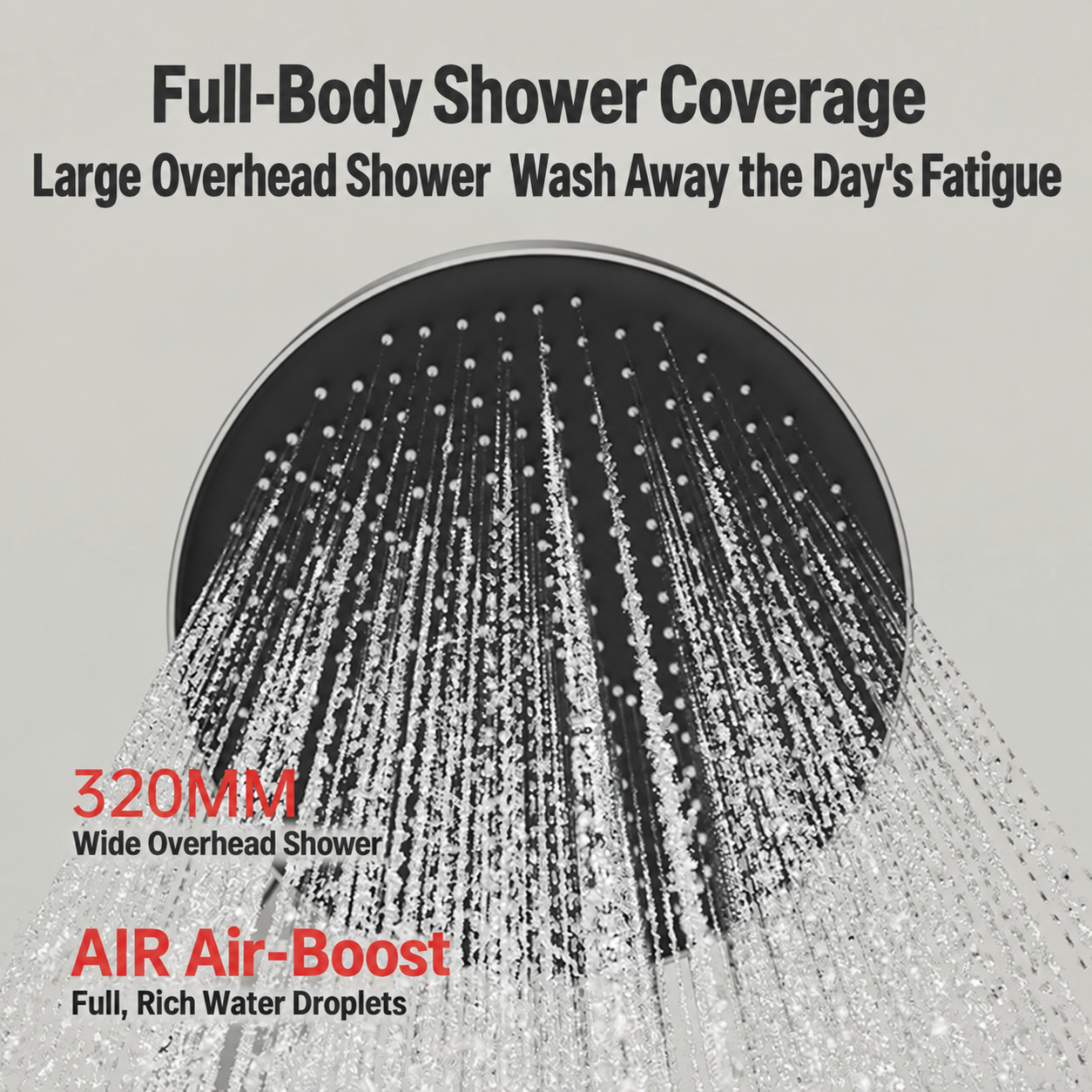Commercial Solid Brass Digital Rain Shower System with 320mm Overhead Shower & 4 Water Modes