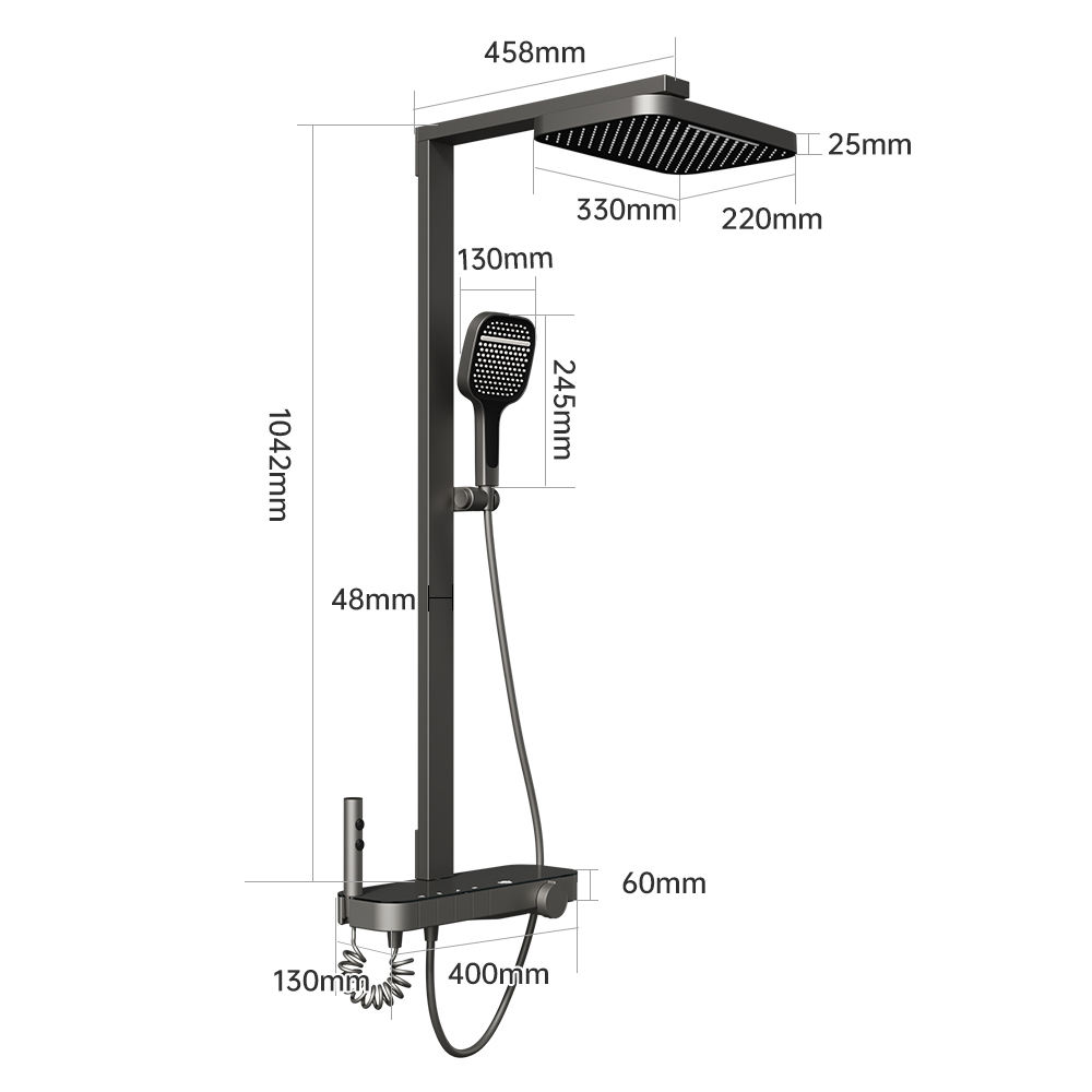 BF-9644 Grey Gun Grey Wall-Mounted Shower Set with Square Top Shower & Handheld Shower
