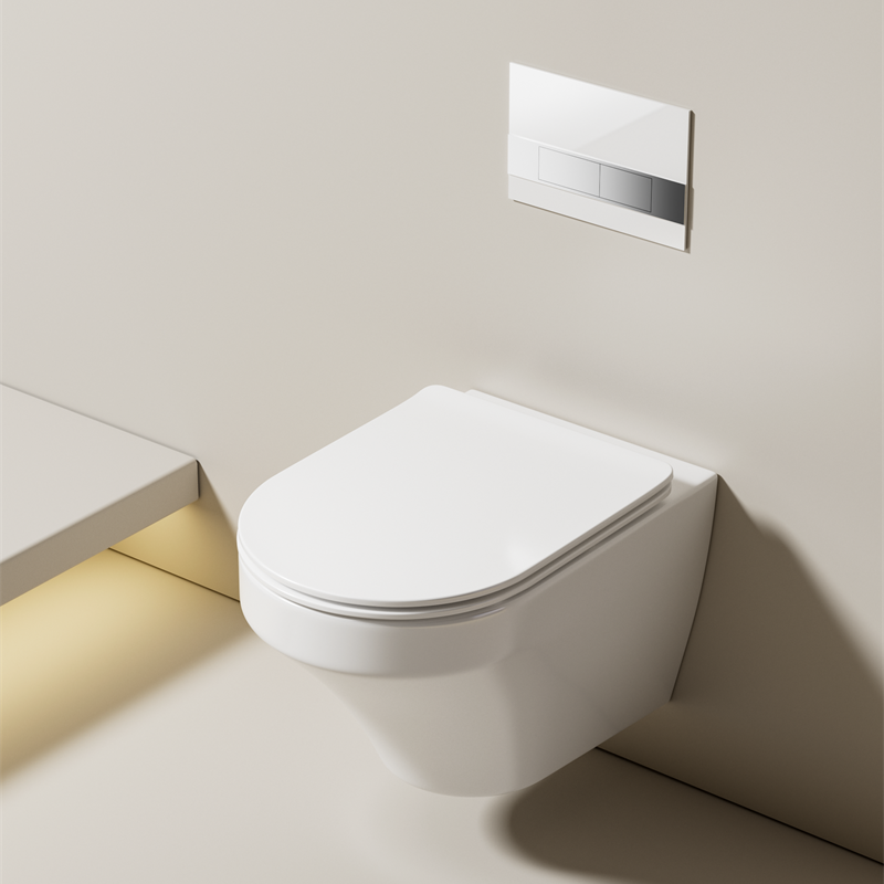 BF2462E Modern Ceramic Wall-Hung Toilet with 4.5L Vortex Flush and Soft-Close UF Seat