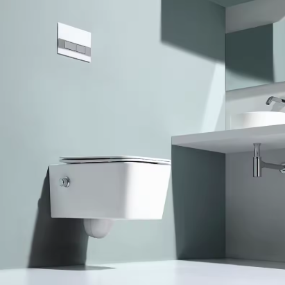 Front-View Wall Hung Toilet – Compact Square Design with Dual Flush