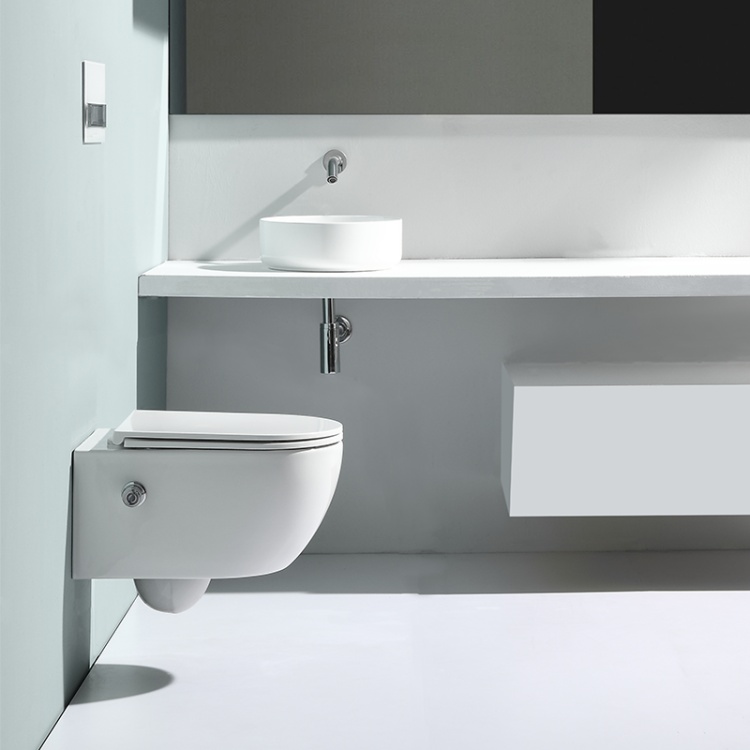 Toilette Murale Minimaliste en Céramique avec Réservoir Caché et Double Chasse