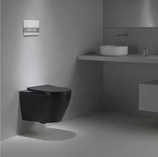 Zwevend Zwart Toilet BF2476DB - Moderne Wandgemonteerde WC met Stille Spoeling