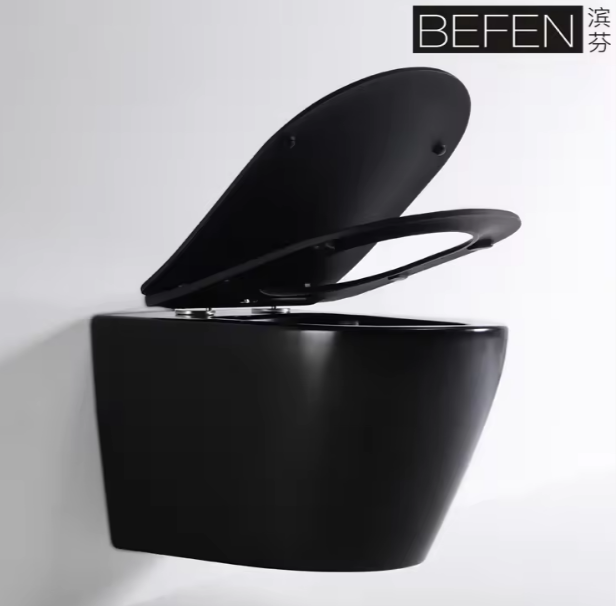 Zwevend Zwart Toilet BF2476DB - Moderne Wandgemonteerde WC met Stille Spoeling