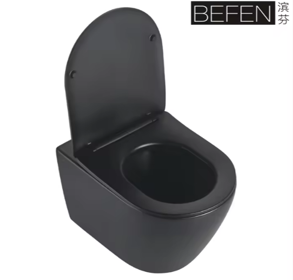 Zwevend Zwart Toilet BF2476DB - Moderne Wandgemonteerde WC met Stille Spoeling