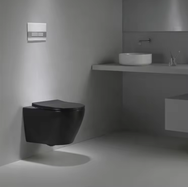 Zwevend Zwart Toilet BF2476DB - Moderne Wandgemonteerde WC met Stille Spoeling