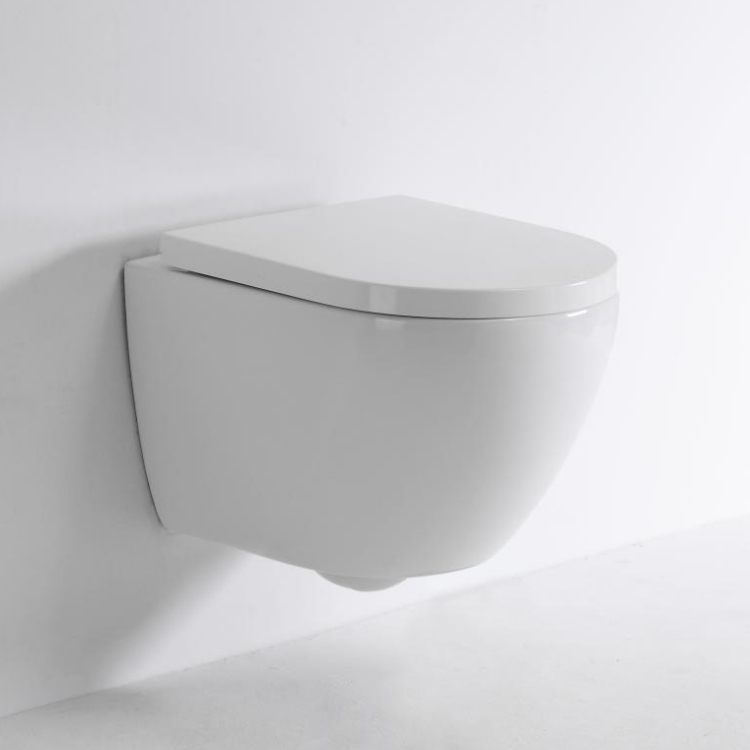 Wall-Hung Toilet BF2418 Compact Ceramic WC with Washdown Flushing Soft Close Seat
