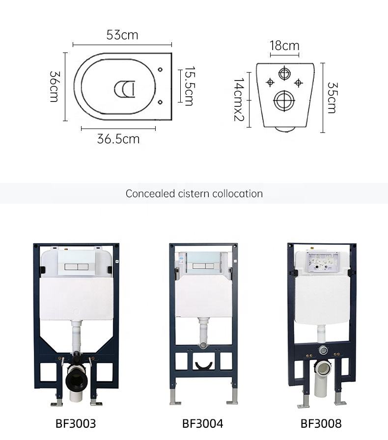 BF2416 530mm Glossy White Ceramic Vortex Wall Hung Toilet with 3/6L Dual Flush UF Cover