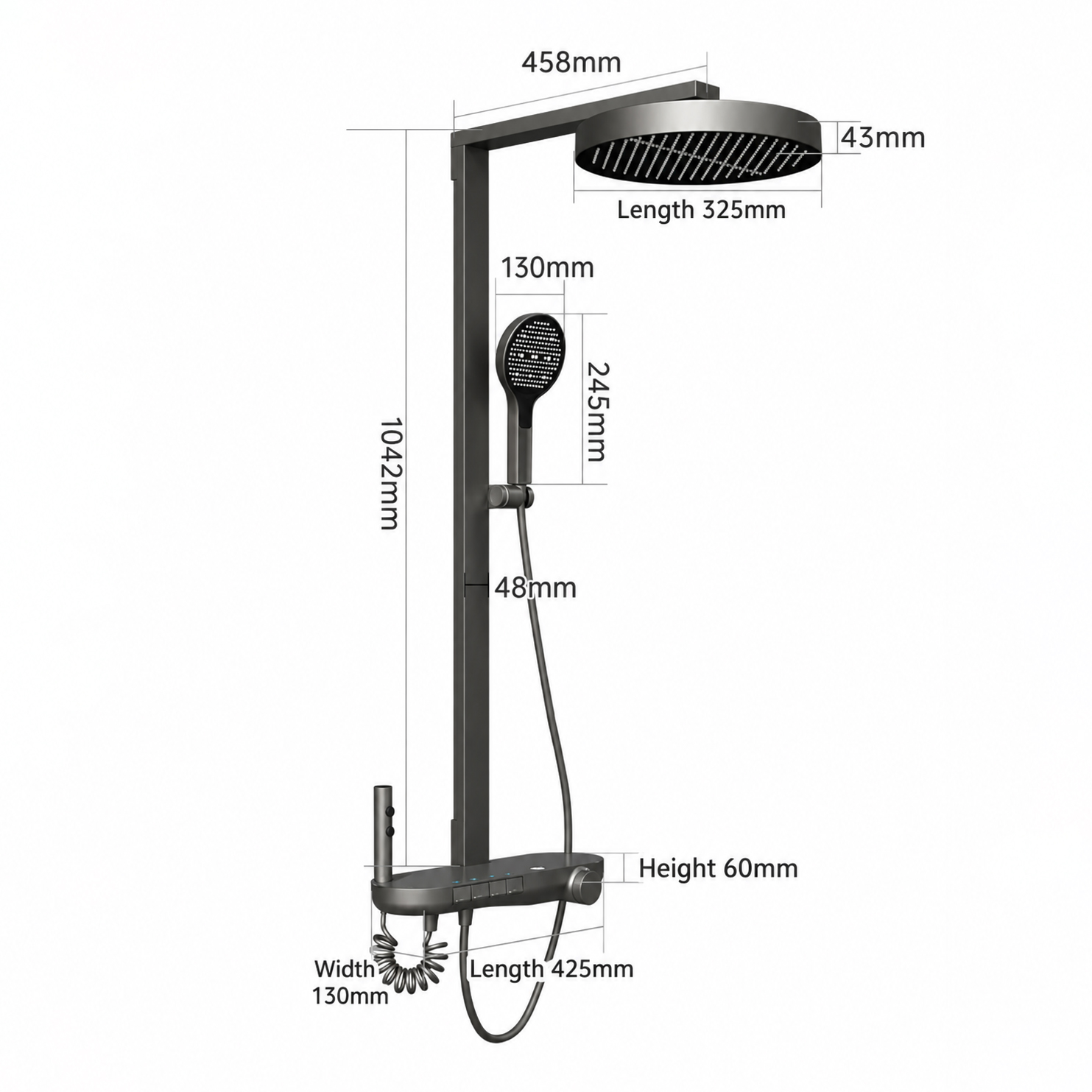 Commercial Solid Brass Digital Rain Shower System with 320mm Overhead Shower & 4 Water Modes