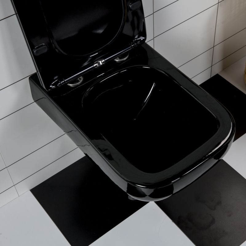 Modern Black Wall-Hung Toilet with Soft Close Lid and Water-Saving Flush