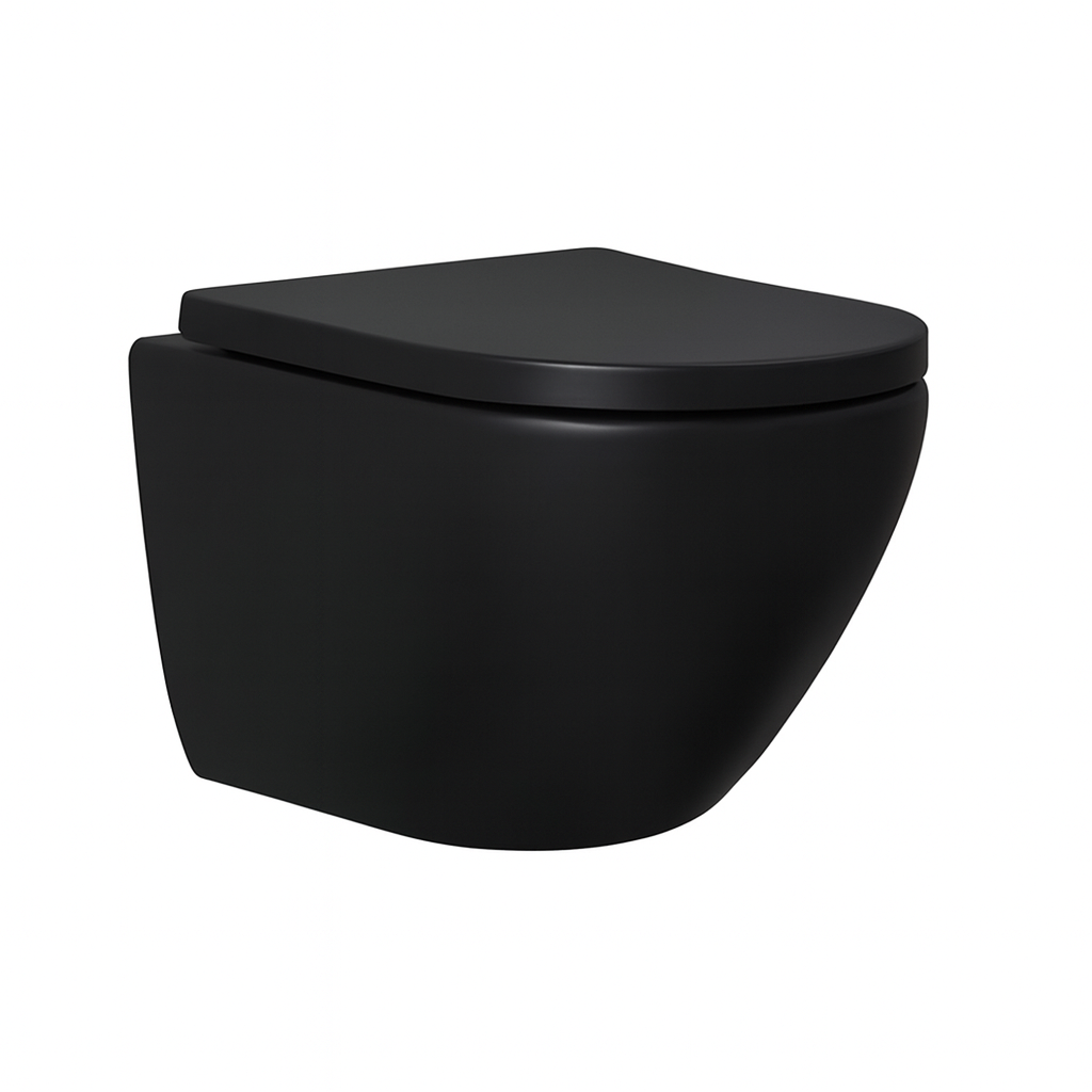 BF2377 Matte Black Rimless Wall Hung Toilet Ceramic Washdown Hanging WC Toilet