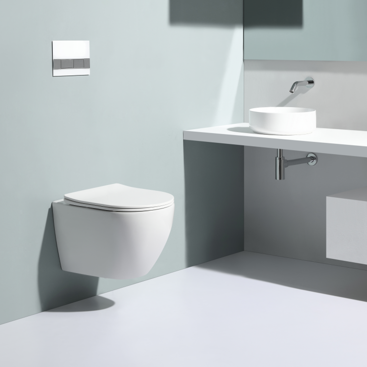 BF2379 Rimless Wall Hung Toilet, Glossy White Ceramic, 505×360×360 mm