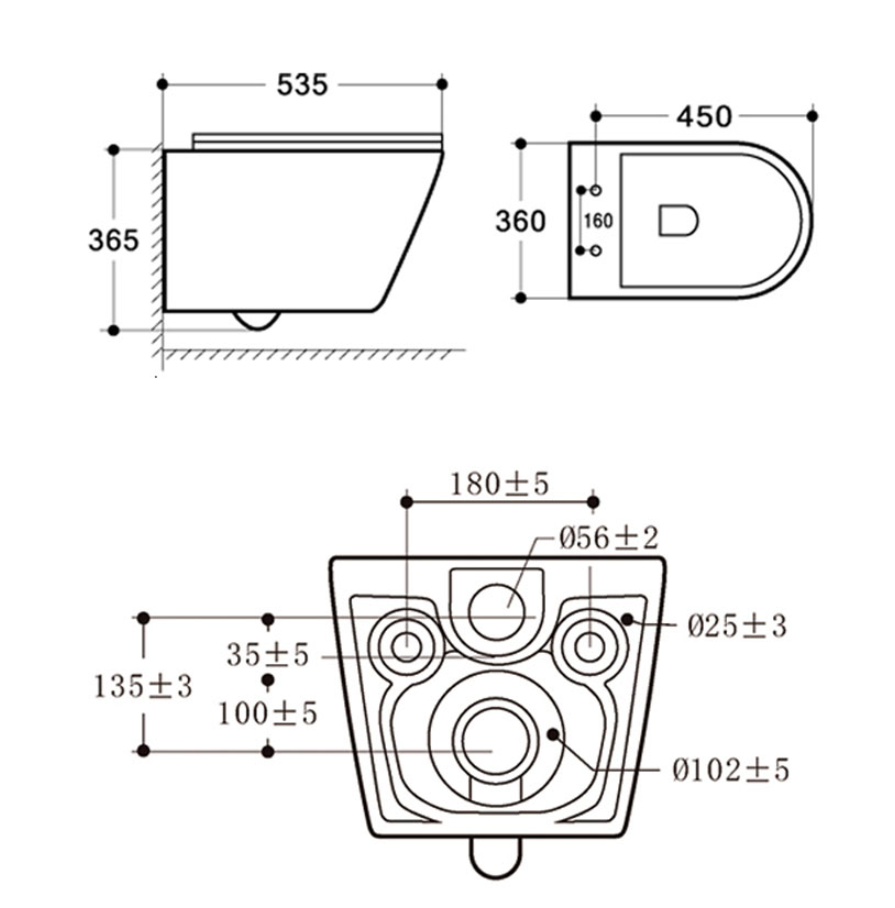 BF2390 Wall-Hung Ceramic Toilet with Cyclone Flushing and Soft Close UF Seat