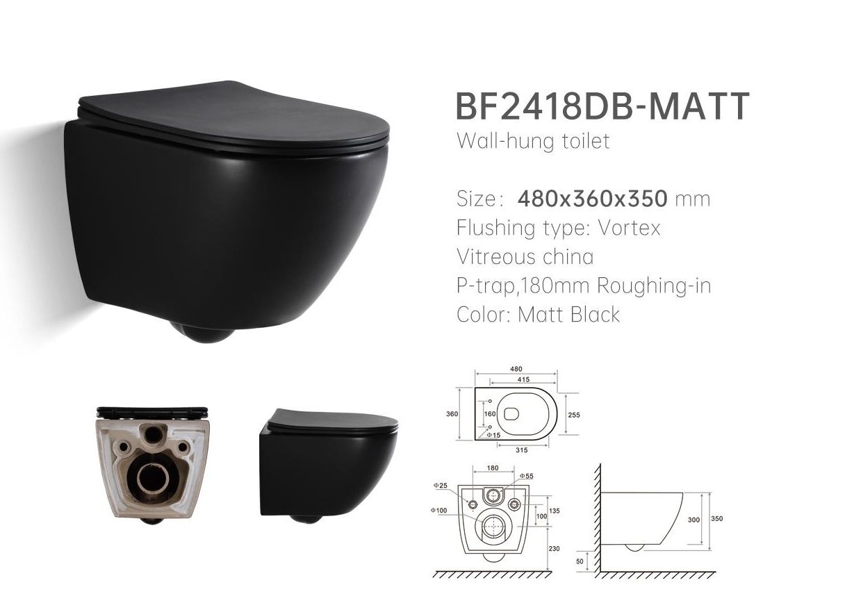 Matte Black Wall-Hung Toilet – Minimalist Design & Water-Saving Flush
