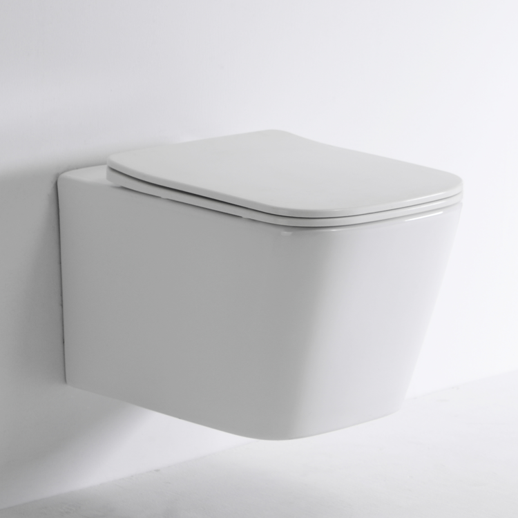 BF2440D Rimless Wall-Hung Ceramic Toilet 3/4.5L Washdown Glossy White with UF Seat & Nano Coating