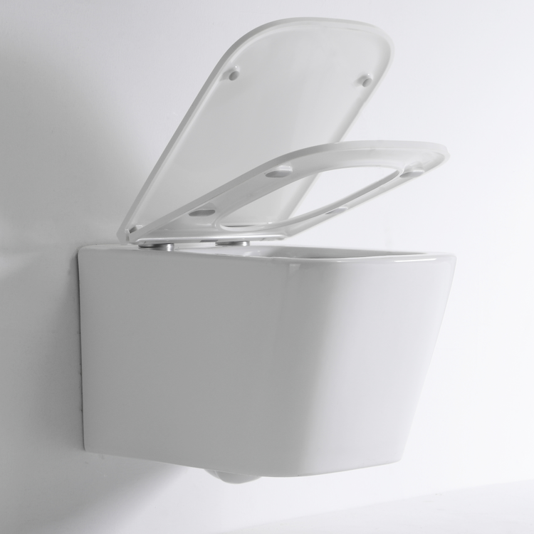 BF2440D Rimless Wall-Hung Ceramic Toilet 3/4.5L Washdown Glossy White with UF Seat & Nano Coating