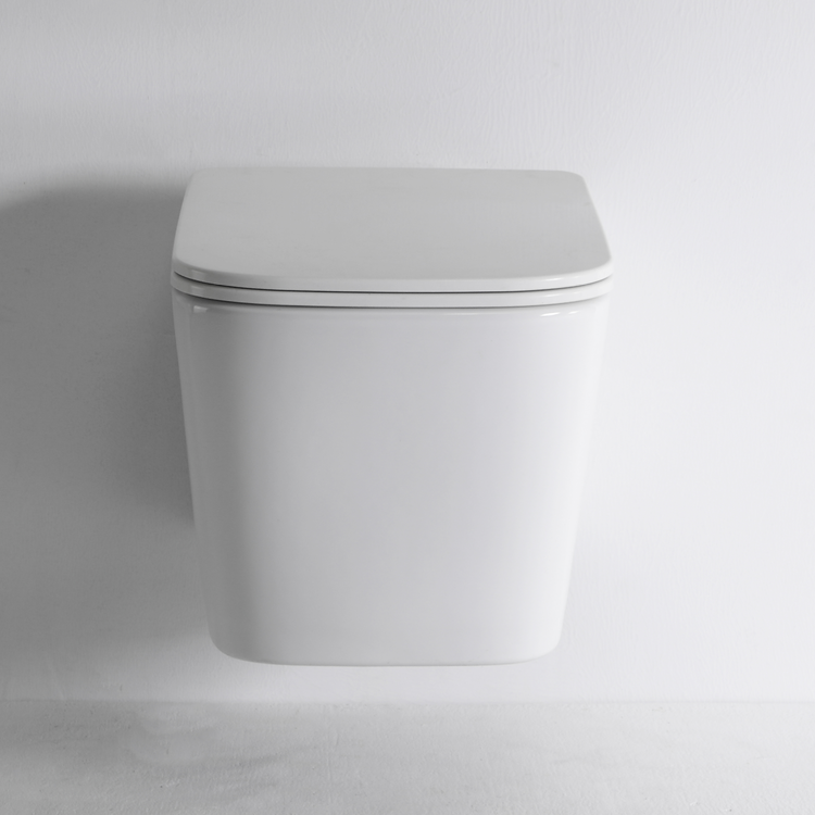 BF2440D Rimless Wall-Hung Ceramic Toilet 3/4.5L Washdown Glossy White with UF Seat & Nano Coating