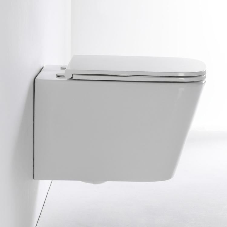 BF2440D Rimless Wall-Hung Ceramic Toilet 3/4.5L Washdown Glossy White with UF Seat & Nano Coating