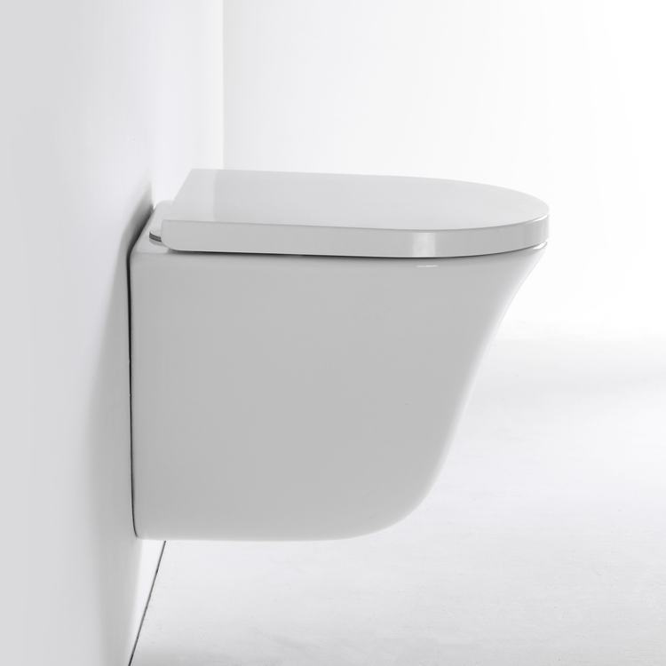 BF2441 Rimless Wall Hung Toilet 470×355×365mm Glossy White Ceramic 3/6L