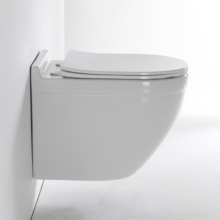 2442D Modern Wall Hung Toilet Ceramic Rimless Floating WC with Soft Close Seat