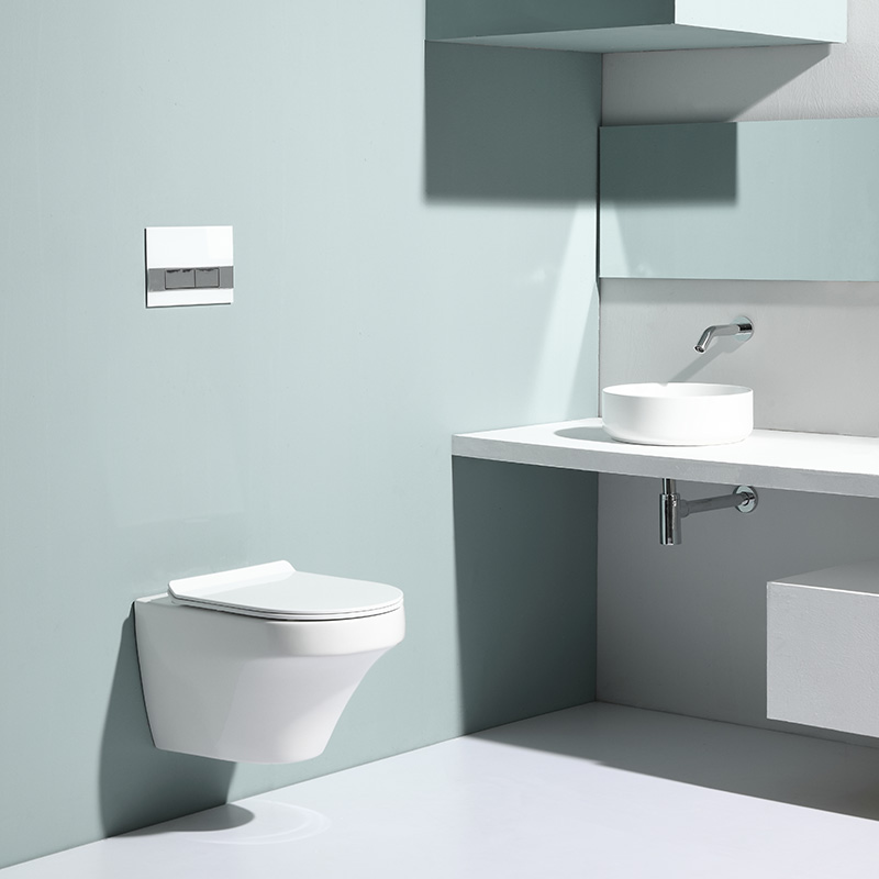Modern Back to Wall Rimless Toilet with Soft Close UF Seat, Dual Flush Glossy White Ceramic, Space-Saving Bathroom WC