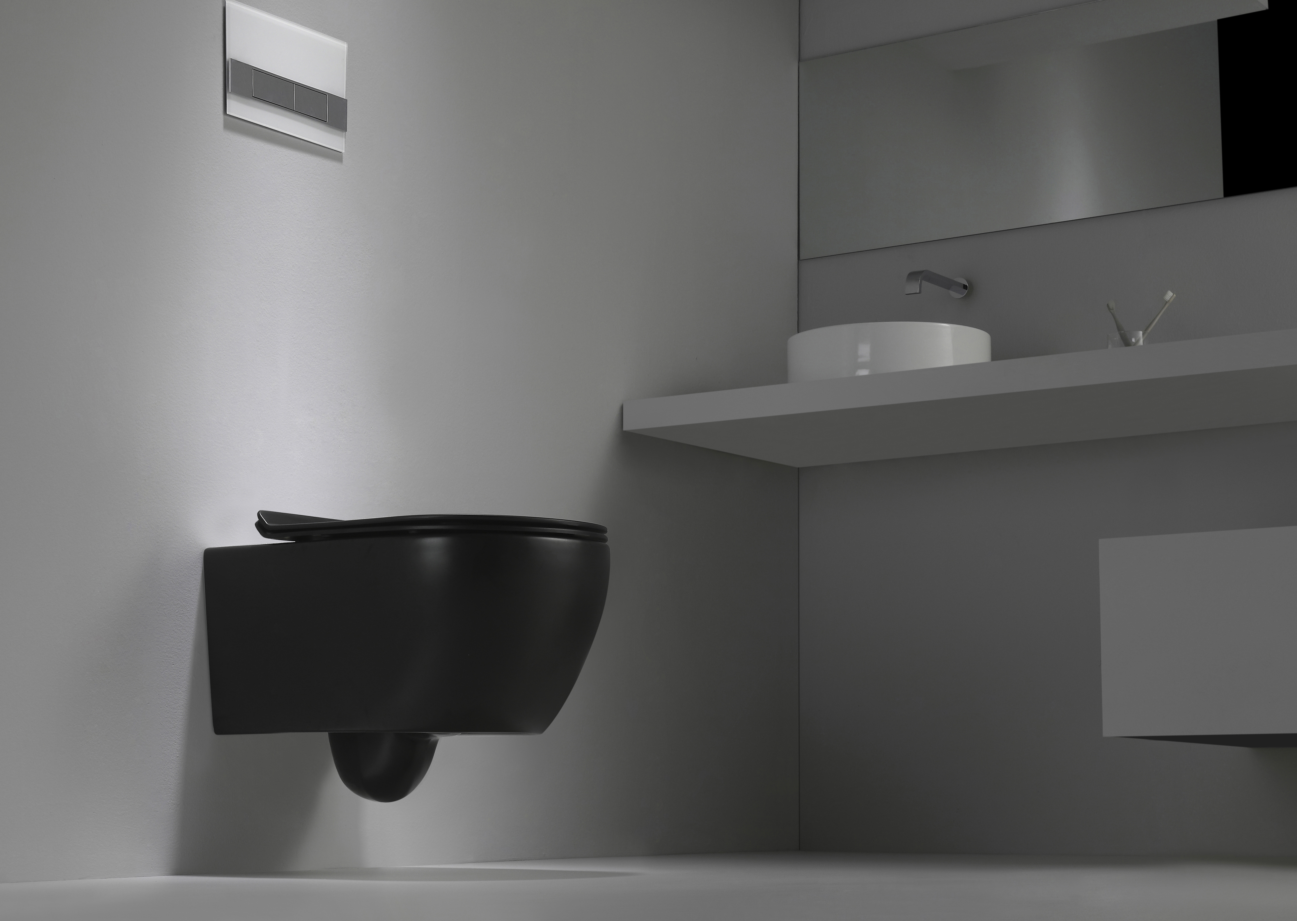 2468AB-MATT Matt Black Rimless Wall Hung Toilet - Modern Minimalist Suspended WC