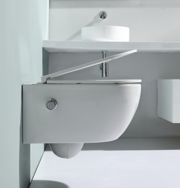 BF 2468D-BD Minimalist Wall-Hung Ceramic Toilet with Soft-Close Lid & Anti-Stain Glaze