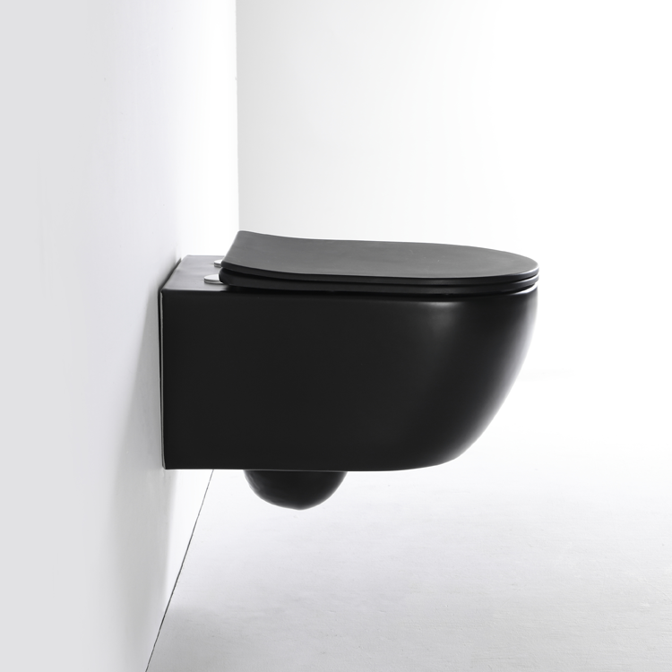 Model 2468 Matte Black Wall Hung Toilet – Modern Floating Ceramic WC