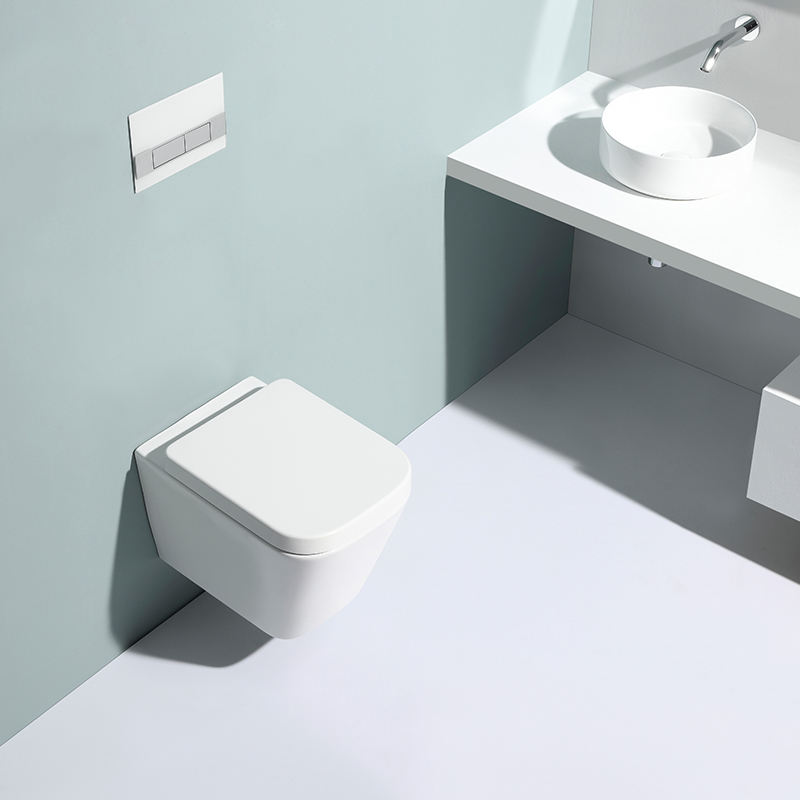 Elegant Wall Hung Toilet - Rimless Flush & Soft Close Seat, Model BF2470, White Ceramic