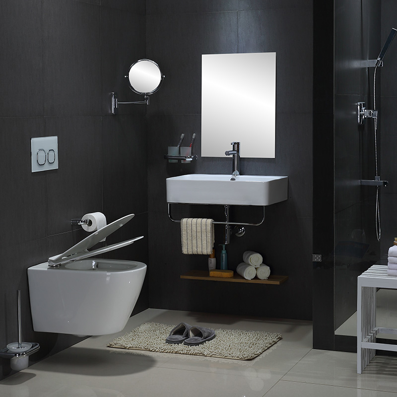 Rimless Wall-Hung Toilet, Model BF2476A - Glossy White Ceramic Toilet with Nano Coating