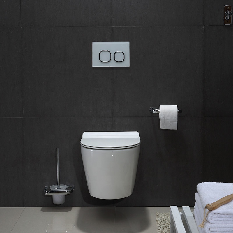 Rimless Wall-Hung Toilet, Model BF2476A - Glossy White Ceramic Toilet with Nano Coating