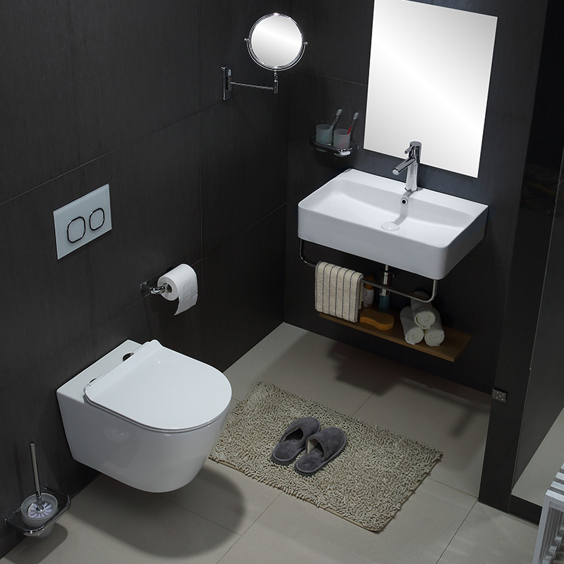 Rimless Wall-Hung Toilet, Model BF2476A - Glossy White Ceramic Toilet with Nano Coating