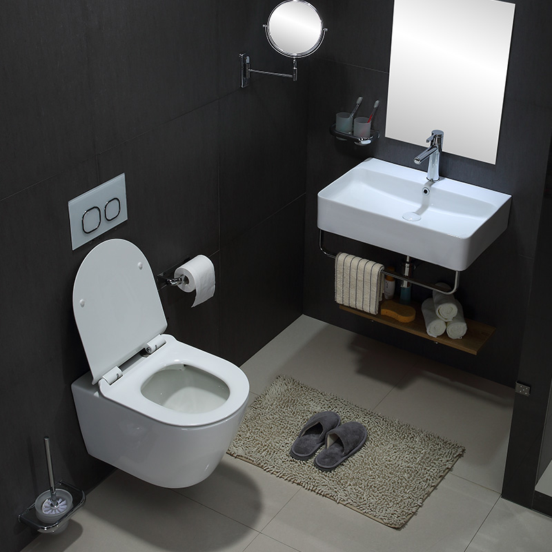 Rimless Wall-Hung Toilet, Model BF2476A - Glossy White Ceramic Toilet with Nano Coating