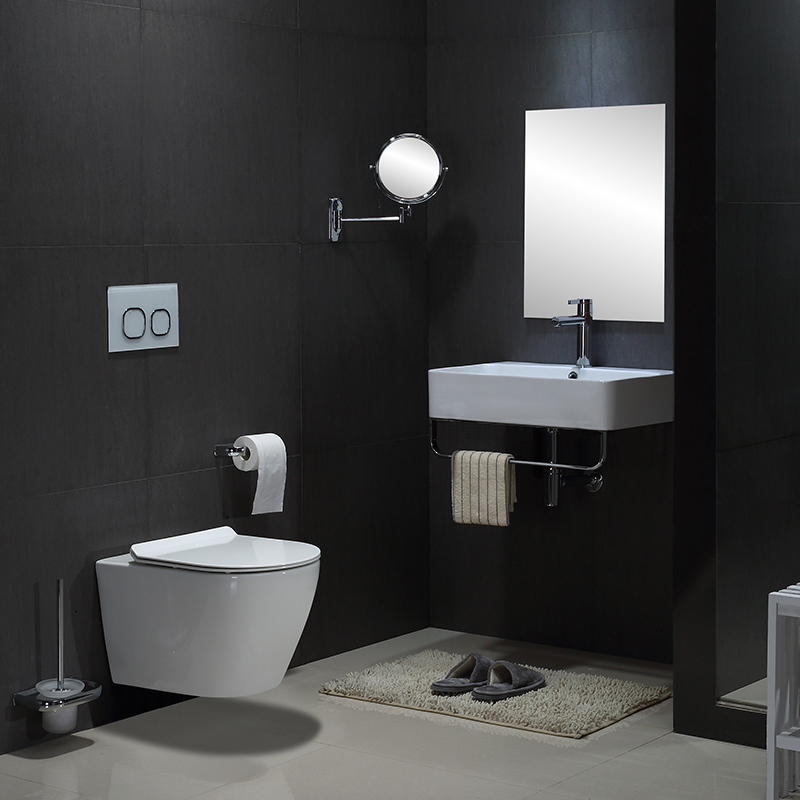 Rimless Wall-Hung Toilet, Model BF2476A - Glossy White Ceramic Toilet with Nano Coating