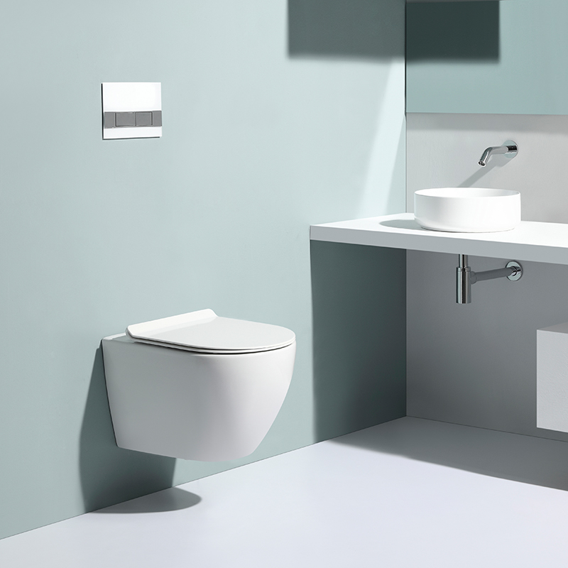 2479A Modern Wall-Hung Toilet – Rimless Ceramic Floating WC with Soft Close Seat