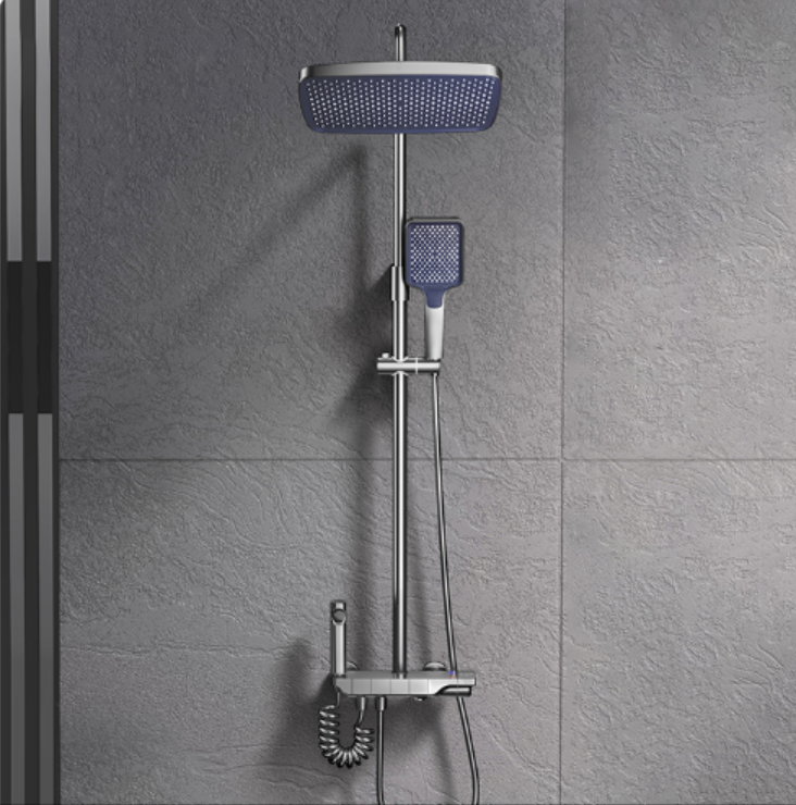 Elegant Wall-Mounted Thermostatic Shower System with Square Rainfall Head and Handheld Sprayer