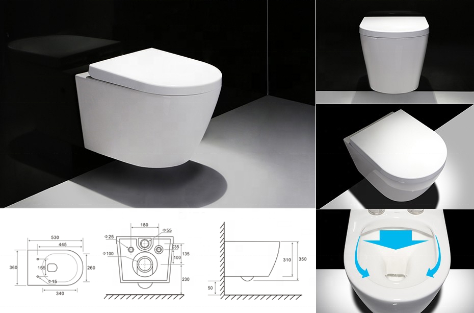 Wall-Hung Toilet BF2476 Ceramic Bathroom WC with Soft Close UF Seat
