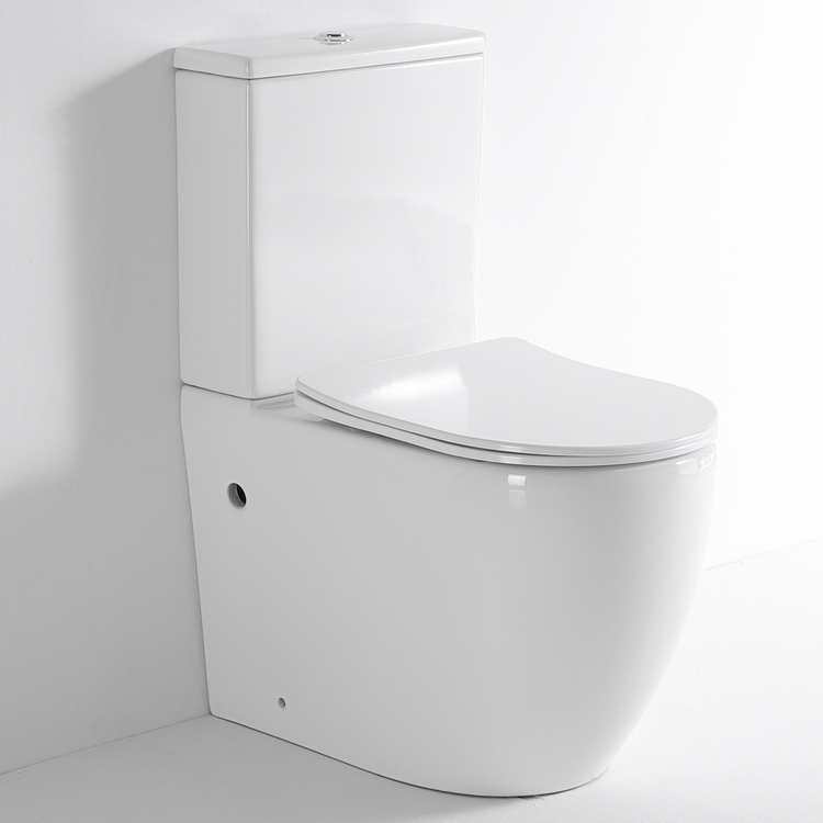 Glossy White Ceramic Rimless Two Piece Toilet with Soft Close UF Seat