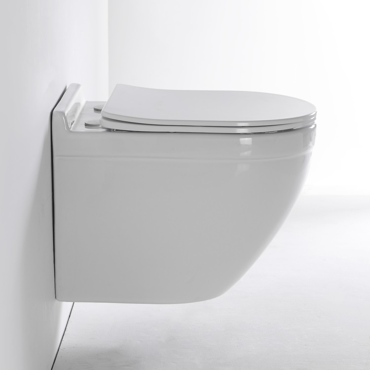 BF2442 Wall-Hung Ceramic Toilet with Gravity Flush, 3/6L Dual Flush and Soft-Close UF Seat