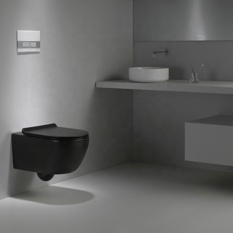 BF2476 Matte Black Rimless Wall Hung Toilet 530x360x350mm