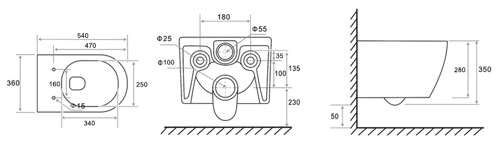 BF2468D-BD Wall-Hung Toilet with Built-in Shower Design, Nano Coating and Washdown Flushing