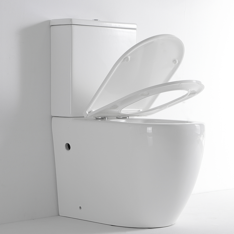 Glossy White Ceramic Rimless Two Piece Toilet with Soft Close UF Seat