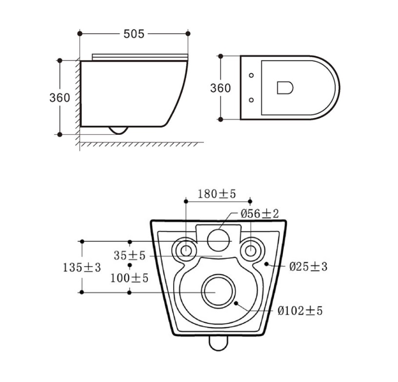 BF2379 Ceramic Rimless Wall Hung Toilet with Washdown Flushing and Self-Cleaning