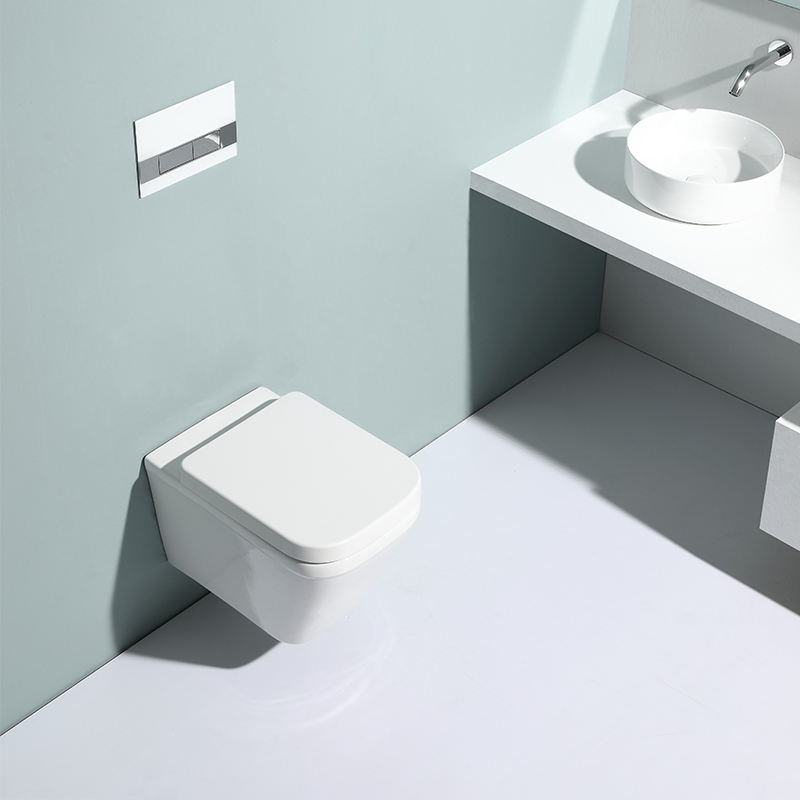 BF2472 Rimless Wall-Hung Ceramic Toilet 3/6L Washdown Flush with Soft-Close UF Seat