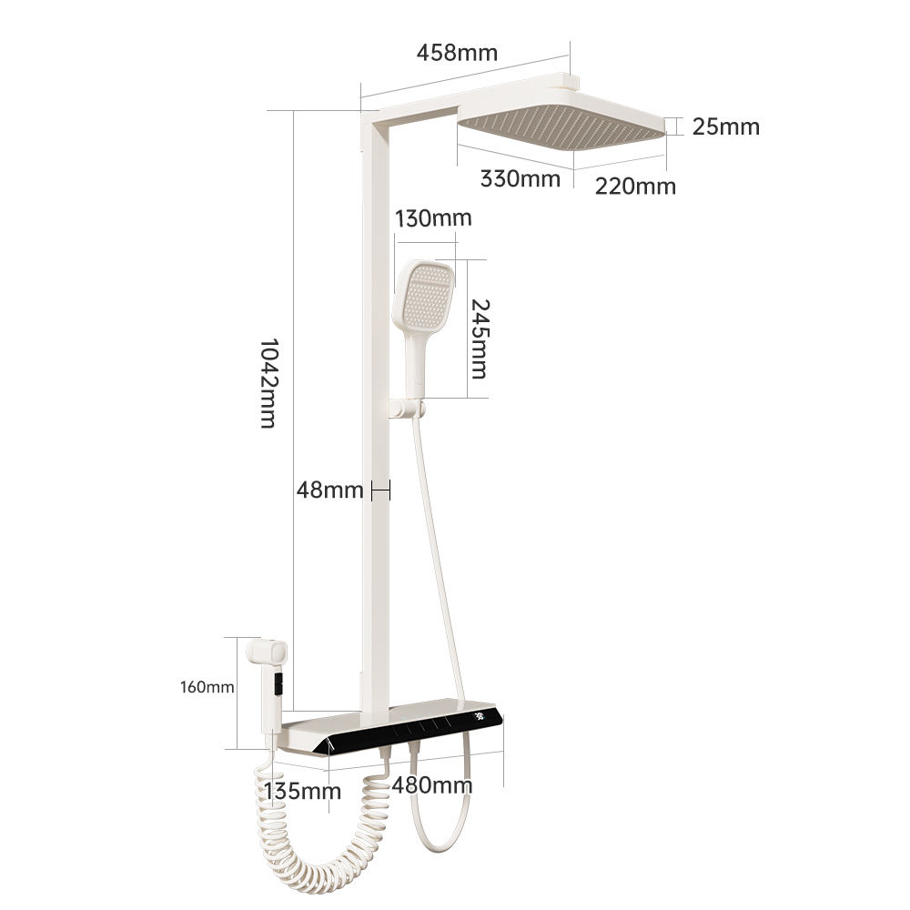 BF9648 Milky White Shower System 1042x458mm ABS Rainfall Hand Shower Set